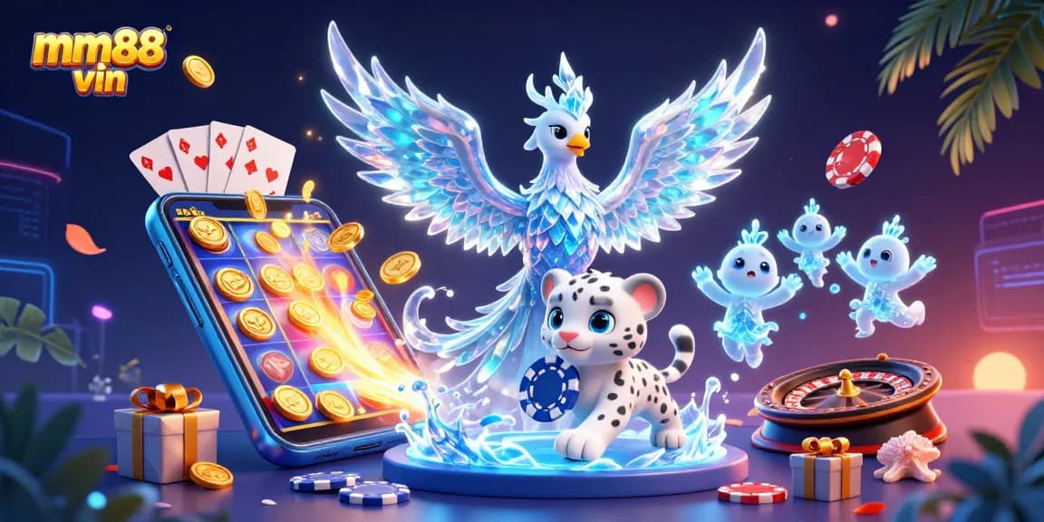 Experience thrilling gameplay at mm88 vin with an enchanting ice phoenix and poker action.