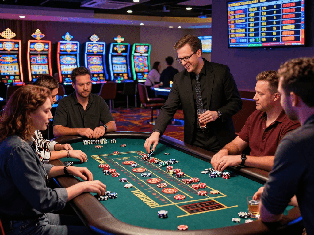 Experience the excitement of games at https://vin88-casino.games/ with players enjoying roulette and vibrant casino atmosphere.