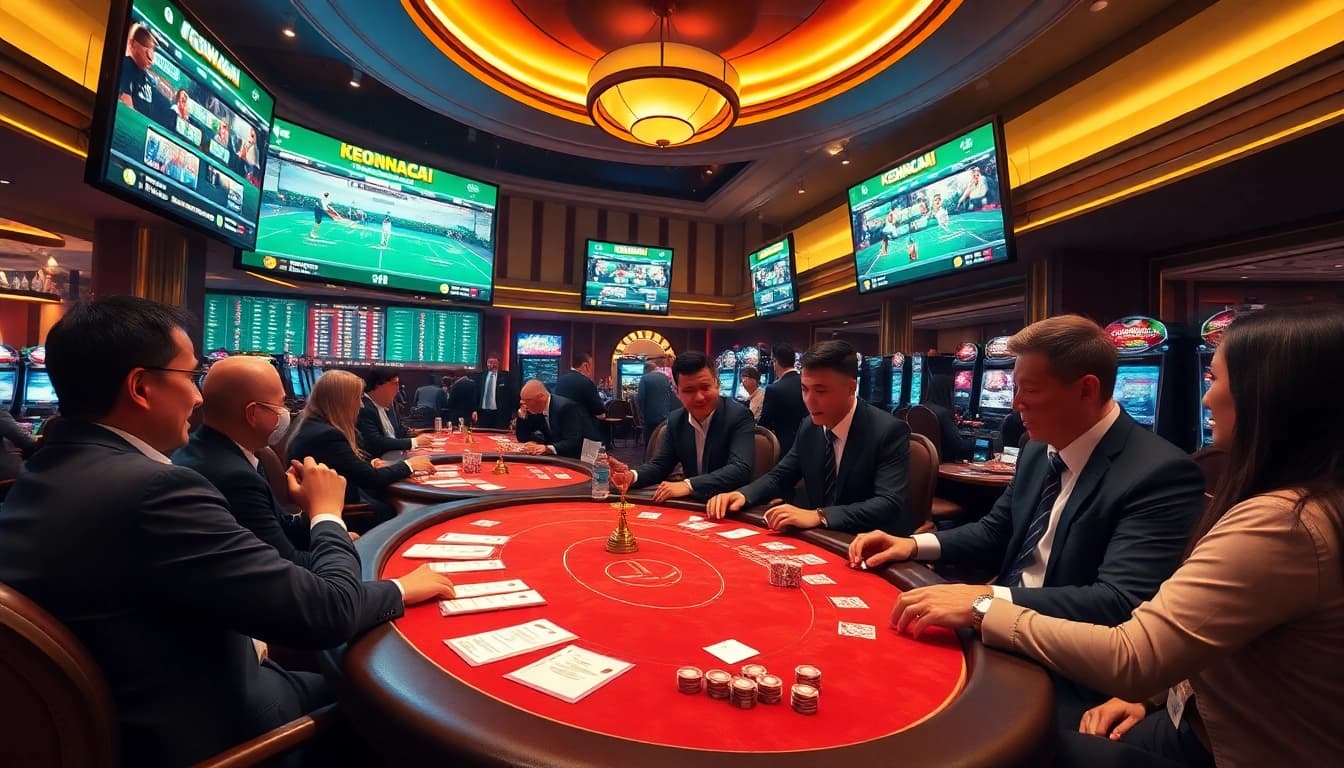 KEONHACAI sports betting area featuring lively gamblers and elegant casino tables