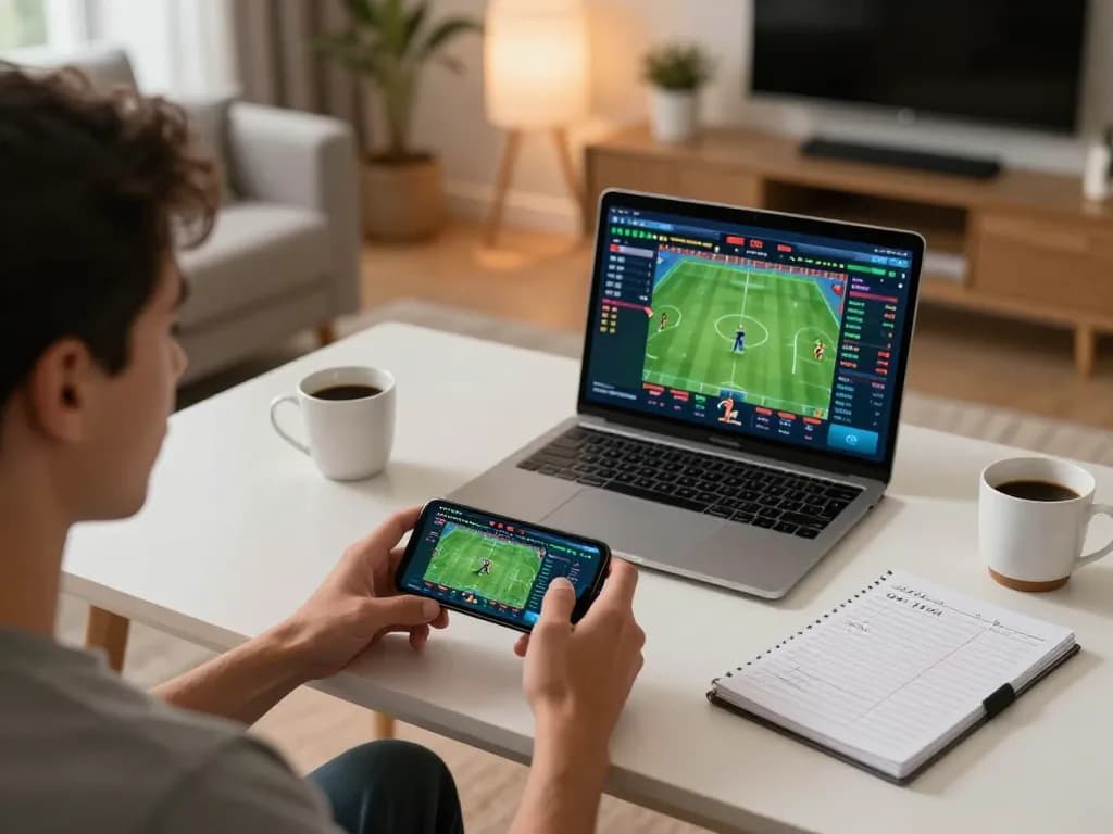 Betting on sports through mobile device at home setup featuring 40WIN for a thrilling experience.