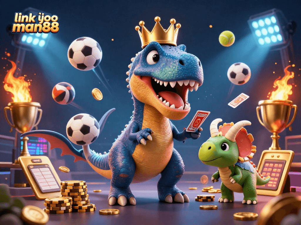 Engage in fun with link vào man88 as a T-Rex shuffles cards while friends stack chips!