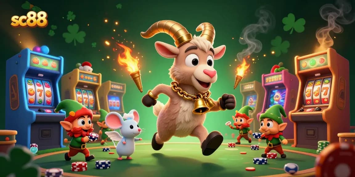 Win big at sc88 with a Krampus goat casino manager, angel mouse, and mischievous elf gremlins!