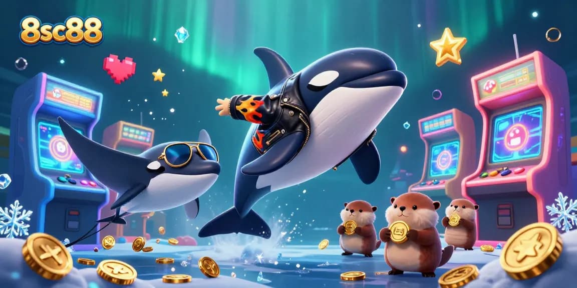 Experience thrilling gameplay at 8sc88 with a vibrant underwater gambling scene featuring animated characters.