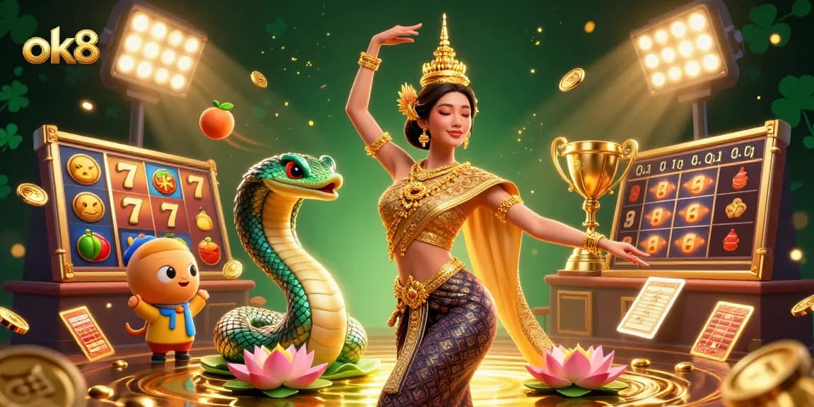 Engage in thrilling jackpots at ok8 with a vibrant 3D casino-themed illustration featuring dynamic gambling elements.