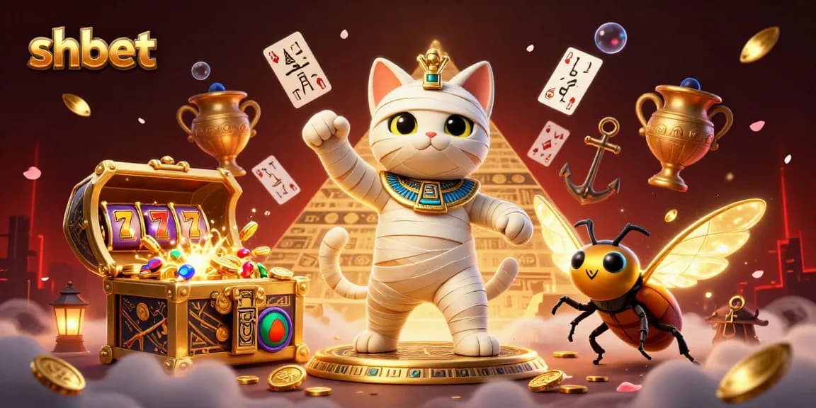 Experience thrilling gameplay with shbet's dynamic casino scene featuring mummy cat and treasures.