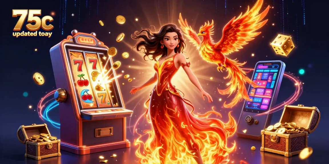 Win big at 75c updated today with vibrant casino action featuring dynamic slot elements and a fiery phoenix!