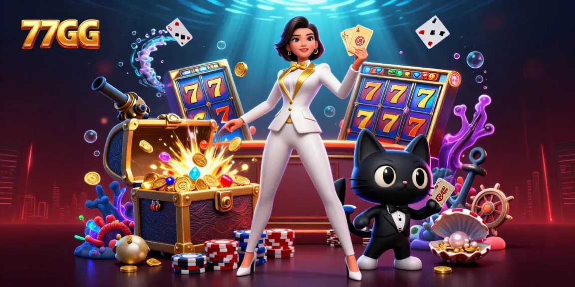 Experience thrilling gaming moments with 77GG's glamorous casino atmosphere and vibrant slot elements.