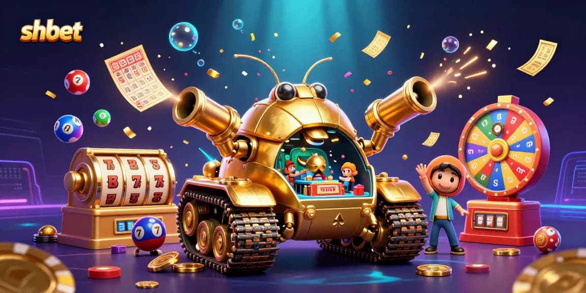 Spin and win at shbet's vibrant casino with golden elements, jackpot slots, and dynamic prizes.