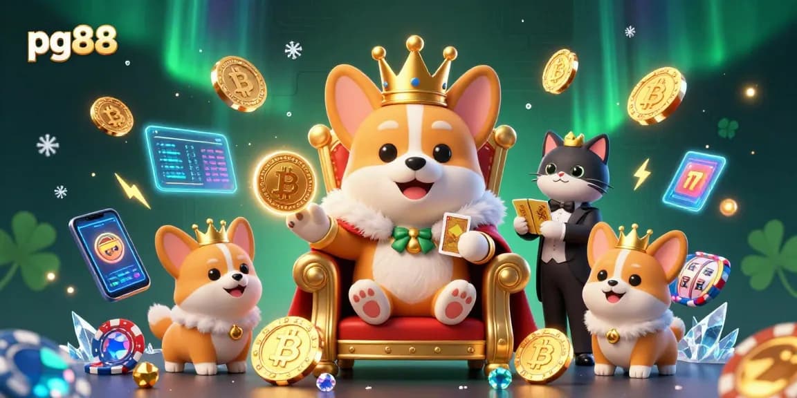 Spin the wheels with pg88 as the royal corgi leads the game night with vibrant casino elements.