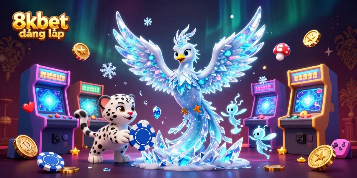 Experience thrilling gameplay at 8xbet đăng nhập with an enchanting ice phoenix and interactive casino elements.