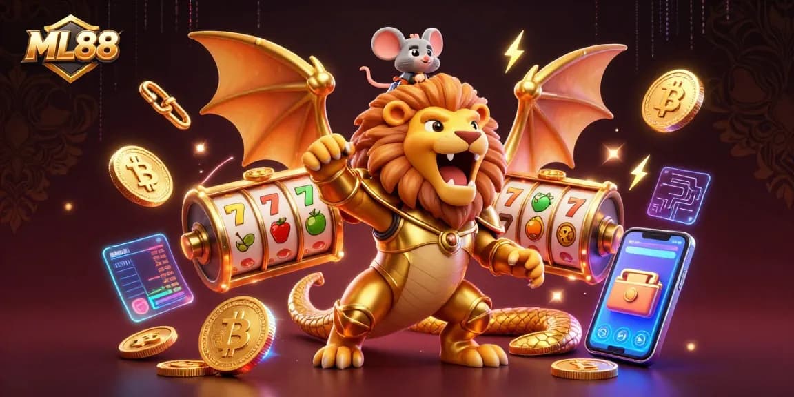Engage with ML88's thrilling slots featuring a roaring chimera and dynamic crypto elements.