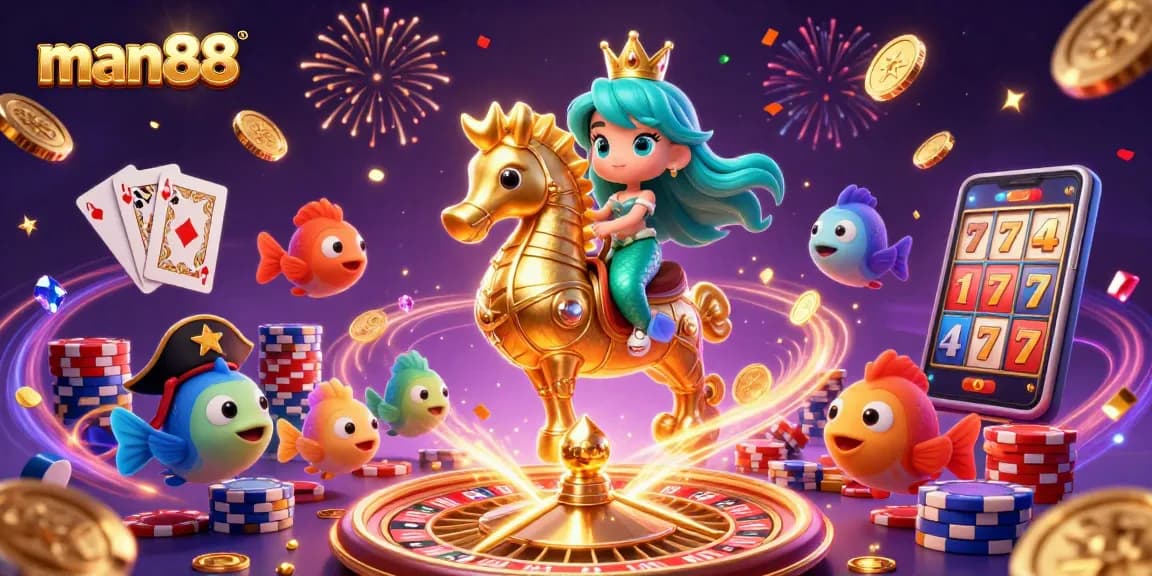 Experience the thrill of man88 with a colorful underwater casino scene full of treasures.