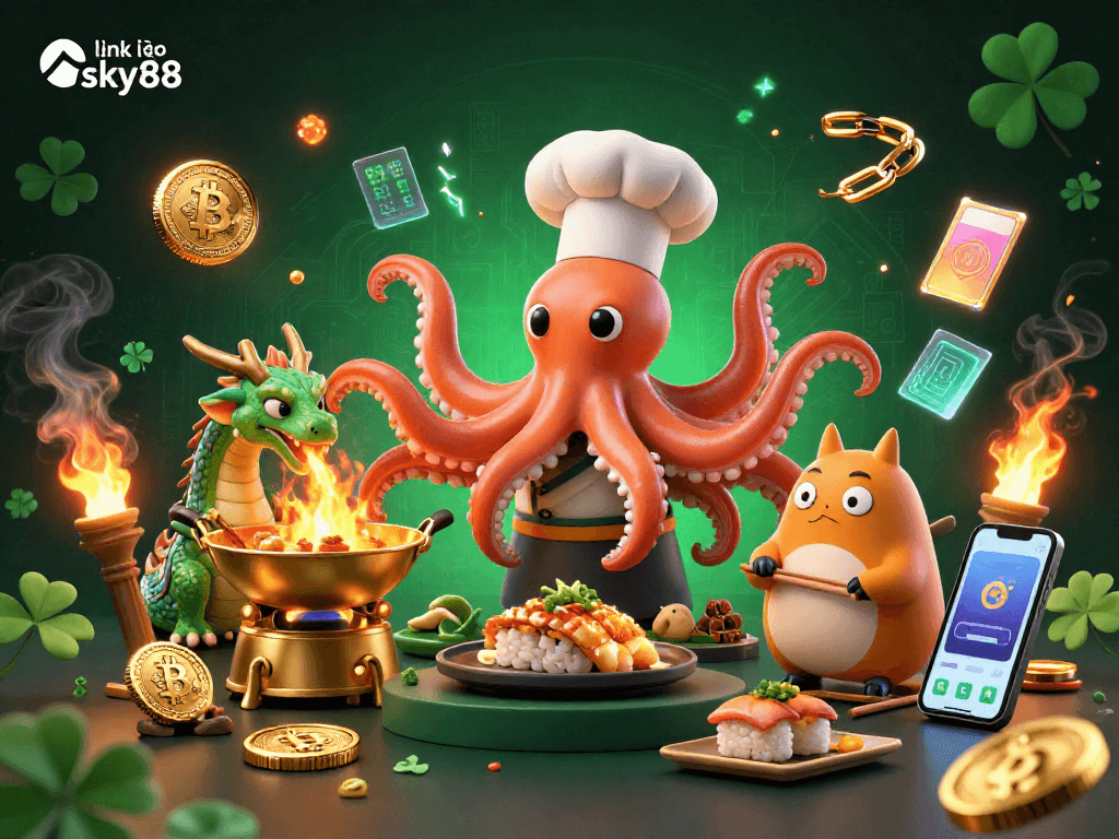 Experience exciting fun at link vào sky88 with vibrant 3D characters and crypto elements.