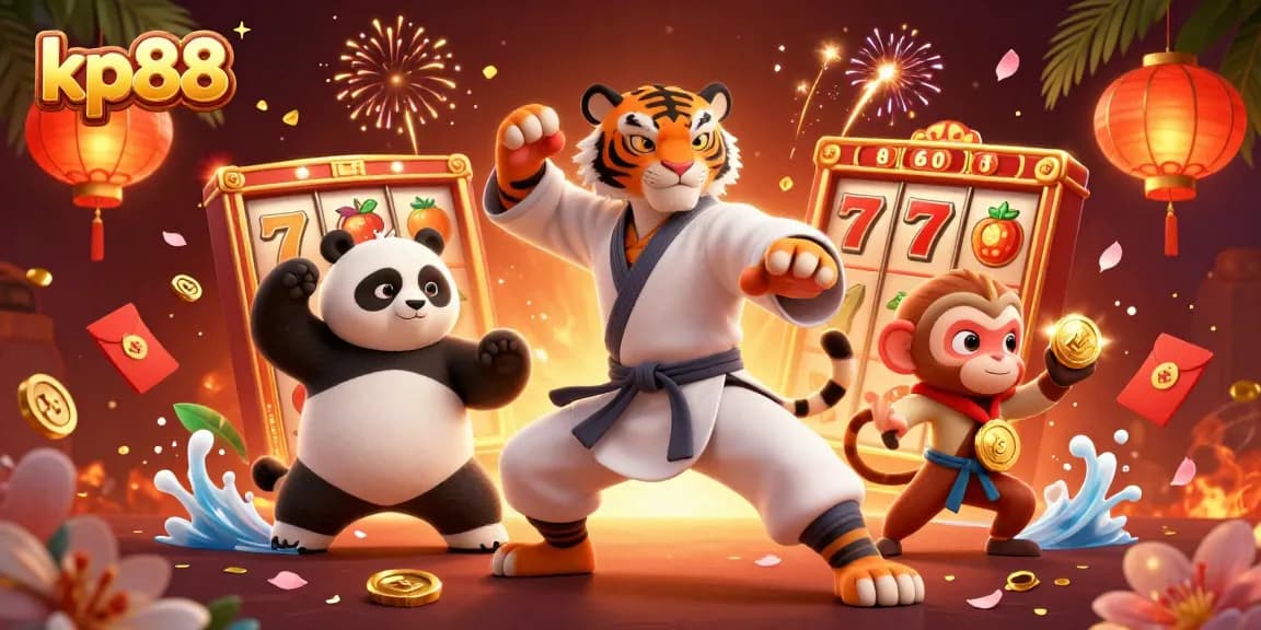 Experience dynamic fun at kp88 with cartoon characters in a lively casino setting.