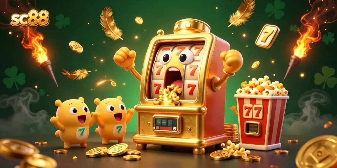 Experience the electrifying moments of sc88's golden slot machine hitting a jackpot with vibrant casino elements.