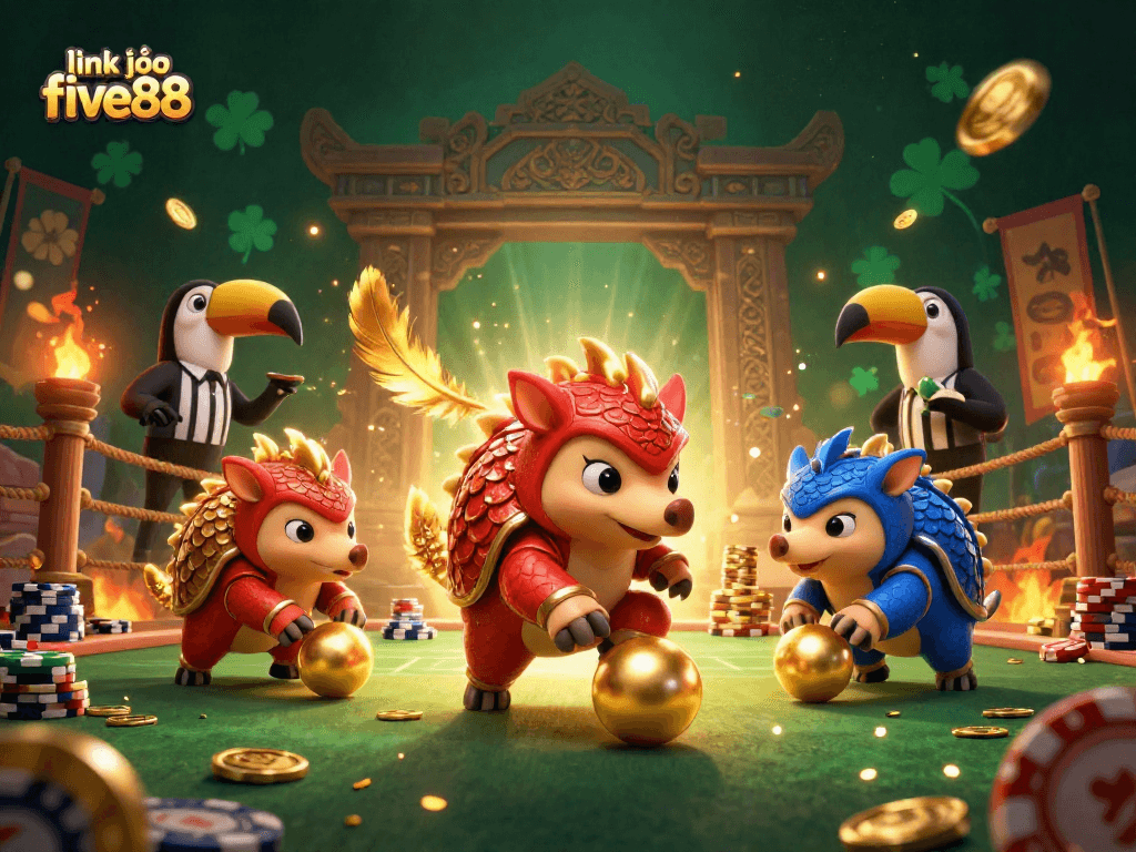 Roll into action with link vào five88 and experience gaming excitement in a colorful casino scene.