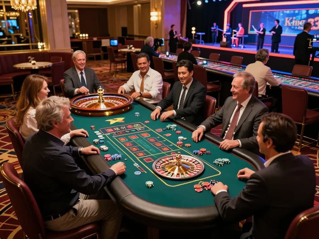 Players enjoying a thrilling roulette game experience at king33 with vibrant casino ambiance.