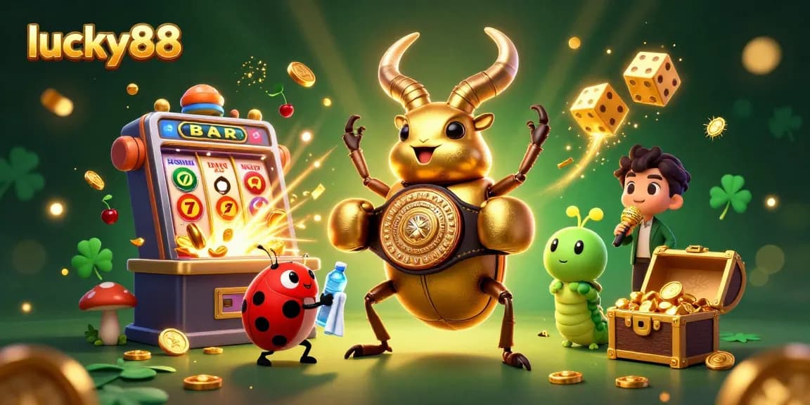 Engage with lucky88 in a vibrant casino scene featuring a dynamic showdown among cartoon characters.