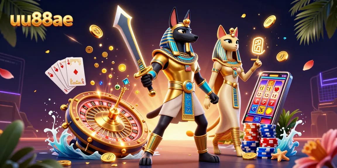 Experience thrilling wins with uu88ae as Anubis and Bastet soar through a colorful casino adventure.