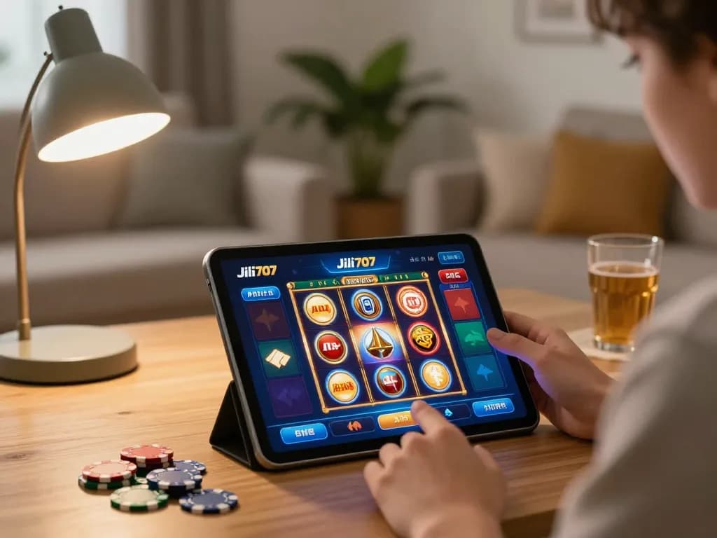 Play exciting games with the Jili707 app Brazil on your tablet in a cozy living room.