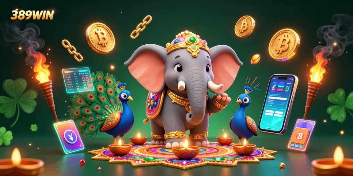 Experience the thrill of winning on 389WIN with vibrant 3D illustrations of slots and crypto.