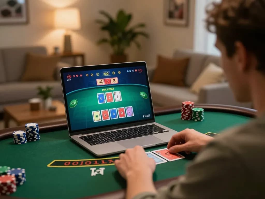 Engaging in live blackjack online at home with va88's exciting platform, showcasing strategic gameplay.