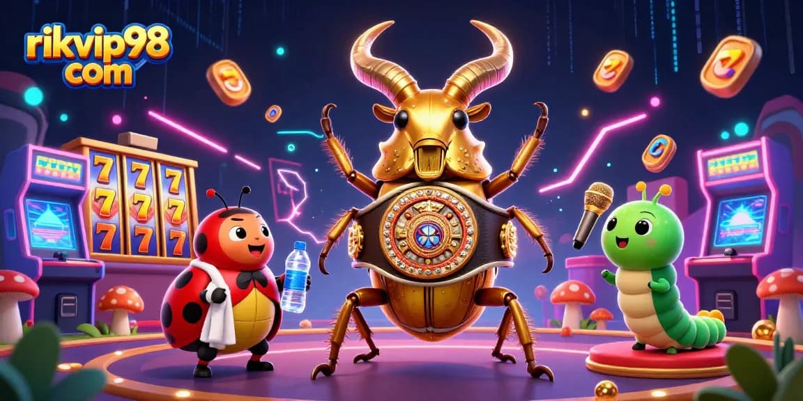 Experience the thrill of slots at rikvip98 com with a vibrant 3D casino illustration.