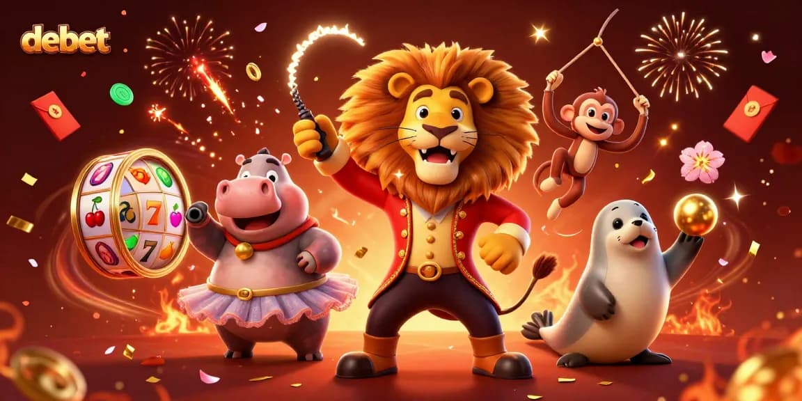 Experience the thrill of debet casino games with lively characters in a vibrant 3D illustration.