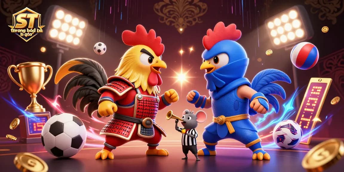 Engage with the energetic ST trong bóng đá là gì showdown featuring samurai and ninja roosters amidst dynamic sports elements.