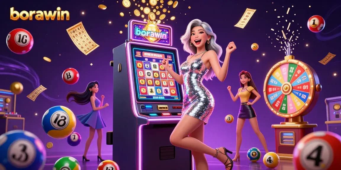 Experimente vitórias emocionantes com borawin enquanto um jogador alegre celebra um jackpot em um cassino vibrante.