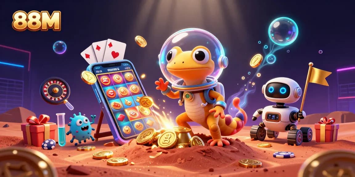 Play engaging games at 88M while the Martian gecko explores a golden casino.