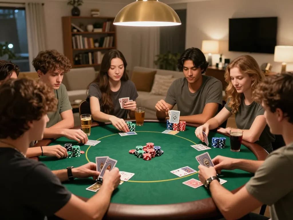 Friends enjoying a lively poker game at home, showcasing the strategic fun of gk888.