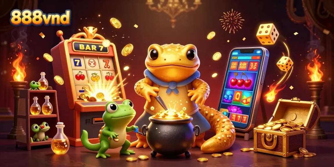 Experience thrilling gameplay with 888vnd in an exciting casino scene full of gold and jackpots.