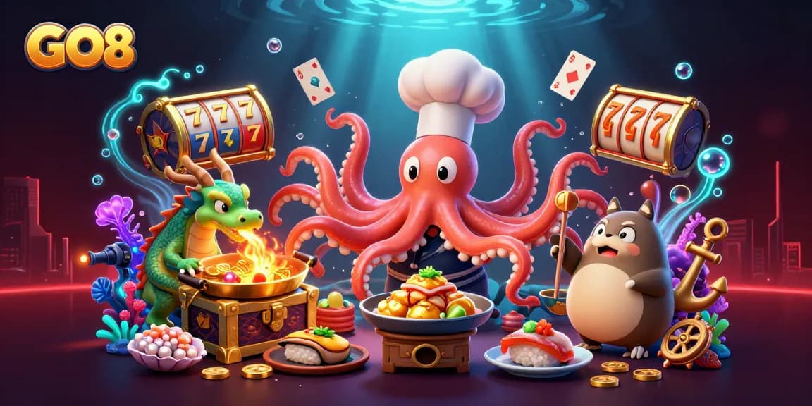 Join the fun with GO8 as the octopus chef and dragon serve golden dishes and slots treasures!