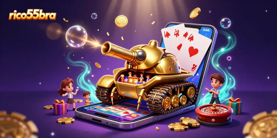 Experience the excitement of rico55bra with a vibrant 3D casino tank bursting with games and winnings.