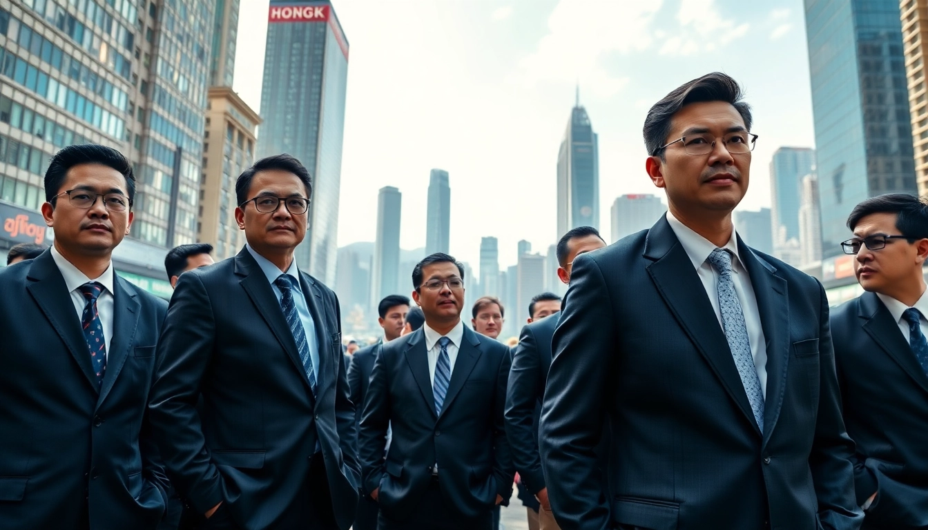 Close protection Hong Kong team of bodyguards demonstrating vigilance in urban environment.