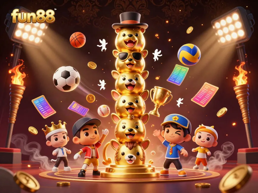 Experience fun88's dynamic sports betting features with engaging characters and vibrant casino elements.