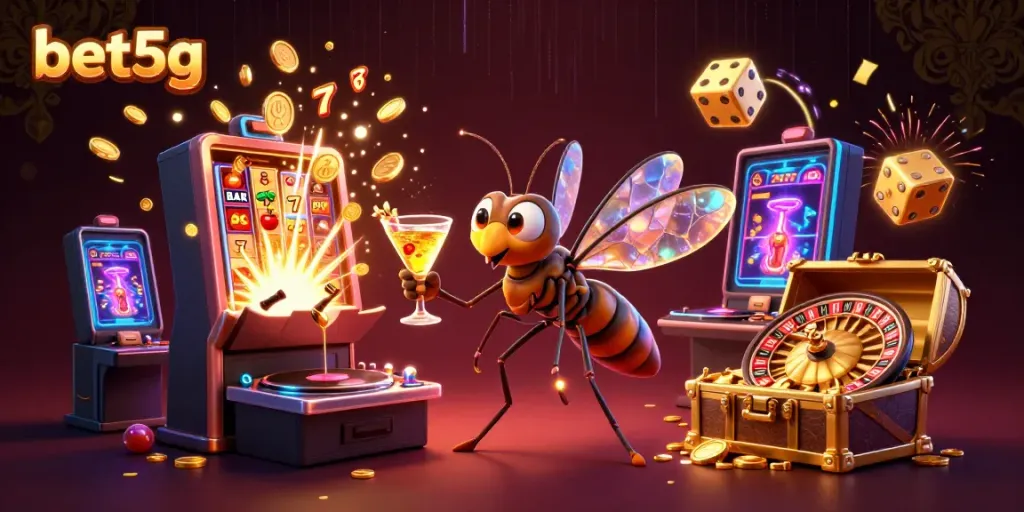 Experience the excitement of bet5g with an animated casino scene featuring unique characters and elements.