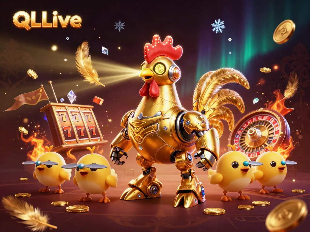 Engage in thrilling gameplay with QQLive's vibrant 3D casino scene filled with golden tokens and vibrant animations.