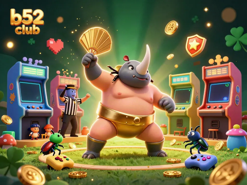 Engage in thrilling gameplay at b52 club with a dynamic 3D beetle-themed casino scene filled with golden coins and vibrant gaming elements.