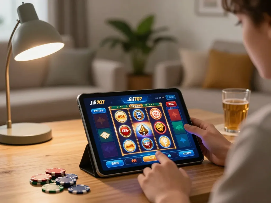 Play exciting games with the Jili707 app Brazil on your tablet in a cozy living room.