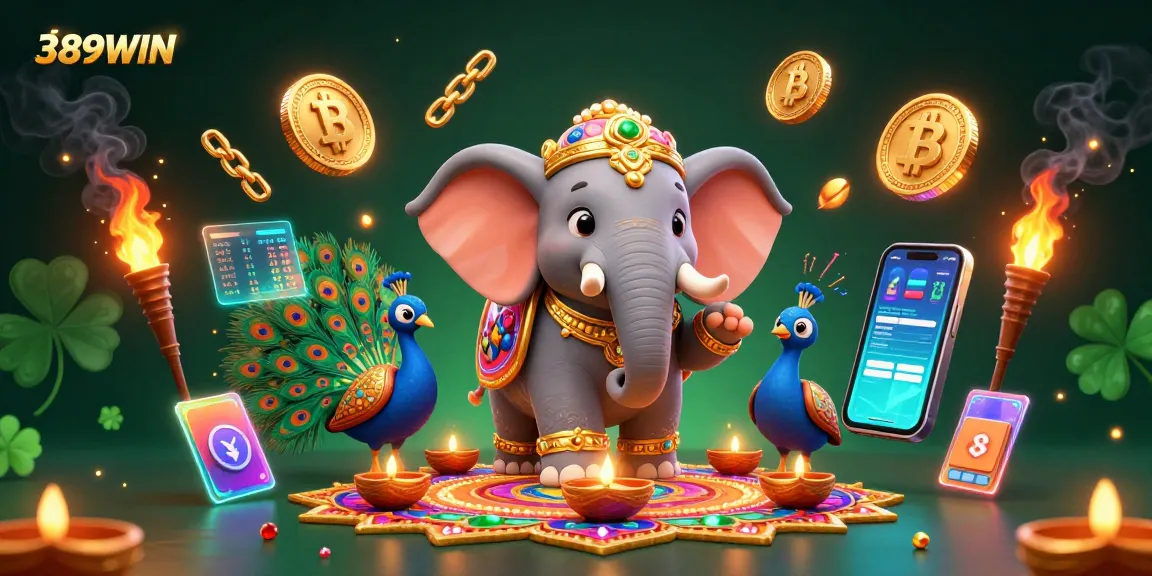 Experience the thrill of winning on 389WIN with vibrant 3D illustrations of slots and crypto.