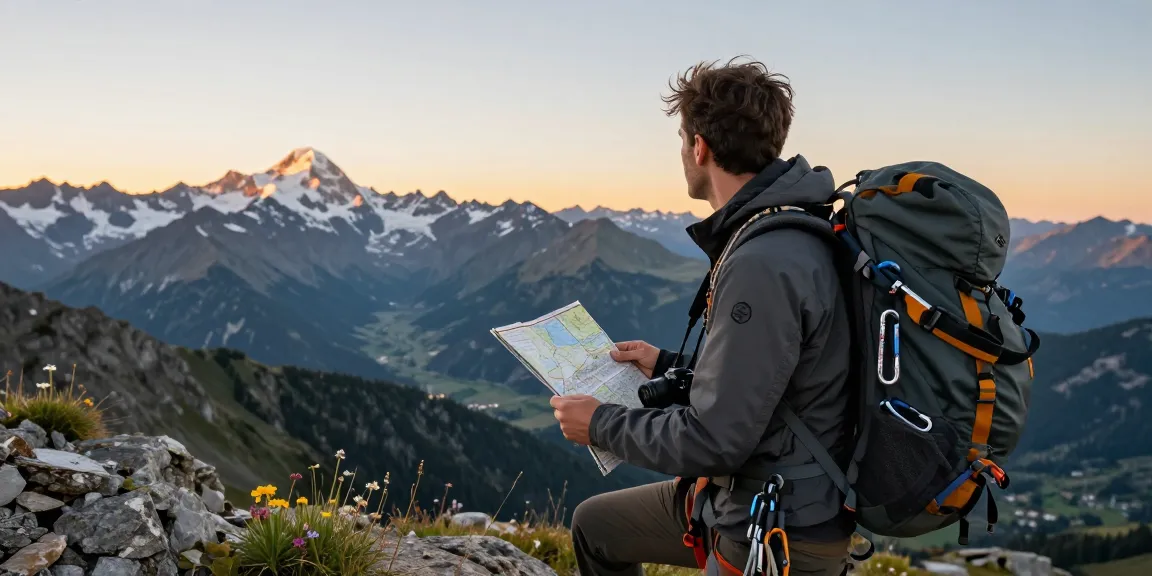 Rokok88 adventure gear at sunrise mountain viewpoint, showcasing outdoor exploration.