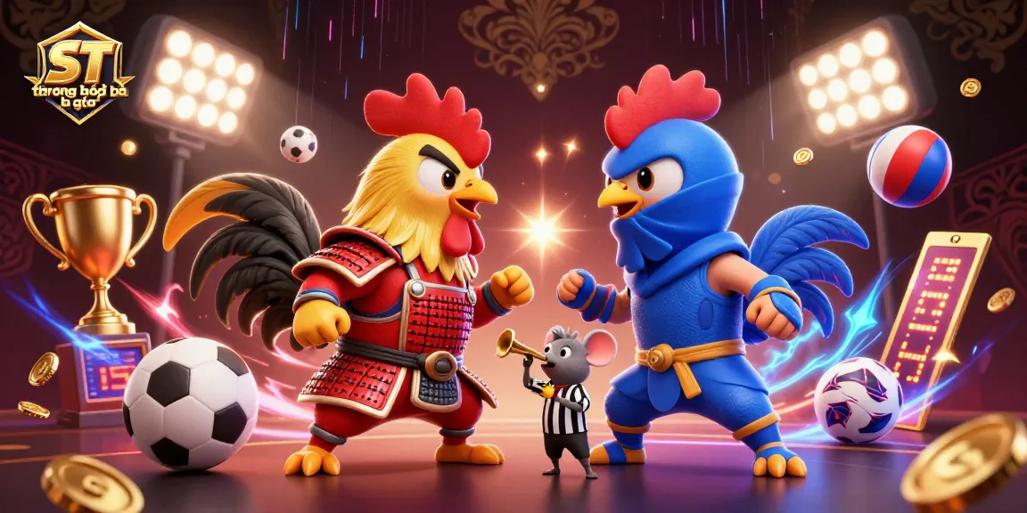 Engage with the energetic ST trong bóng đá là gì showdown featuring samurai and ninja roosters amidst dynamic sports elements.