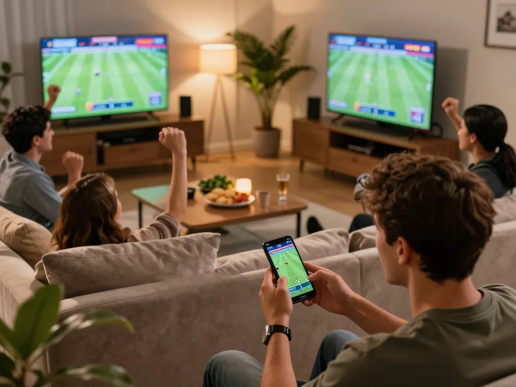 Engaged player placing a bet on Jun 88 during a thrilling live sports event at home.