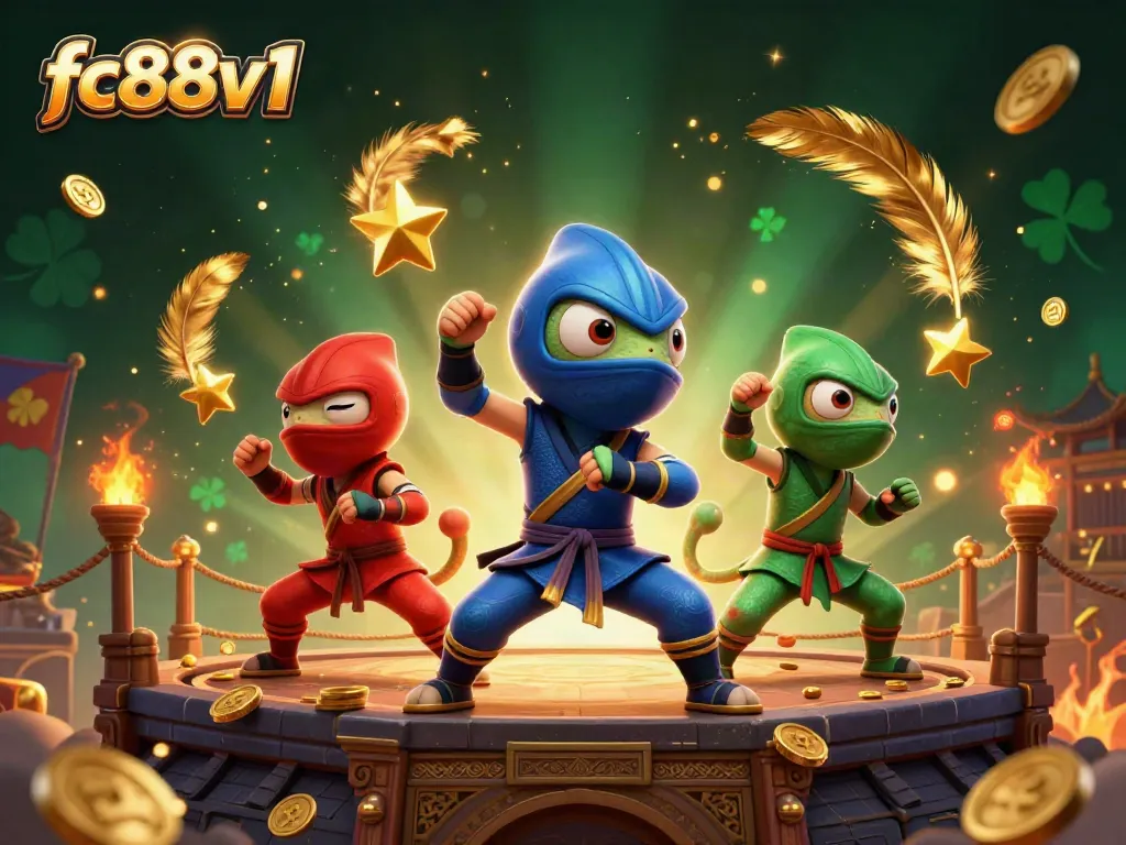 Experience the thrill of fc88v1 with dynamic ninja chameleons in a vibrant casino atmosphere.