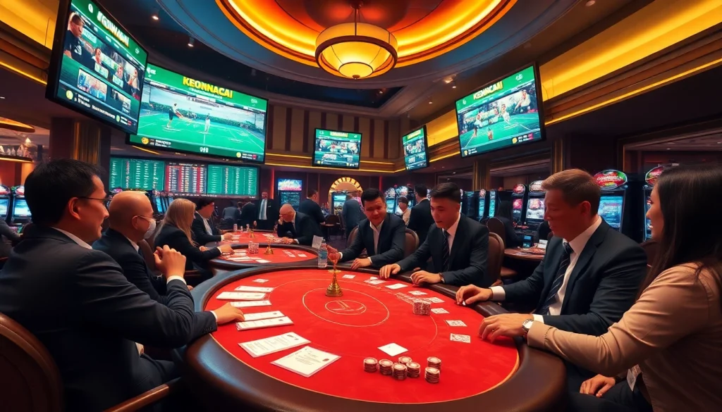 KEONHACAI sports betting area featuring lively gamblers and elegant casino tables