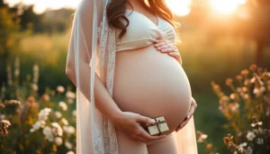 Captivating Babybauch Fotoshooting of a radiant pregnant woman surrounded by a natural setting