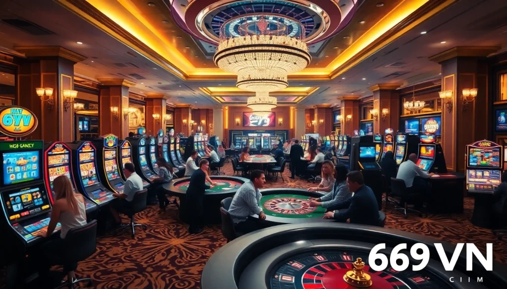 Exciting gaming scene at 69VN casino with players engaging in various games.