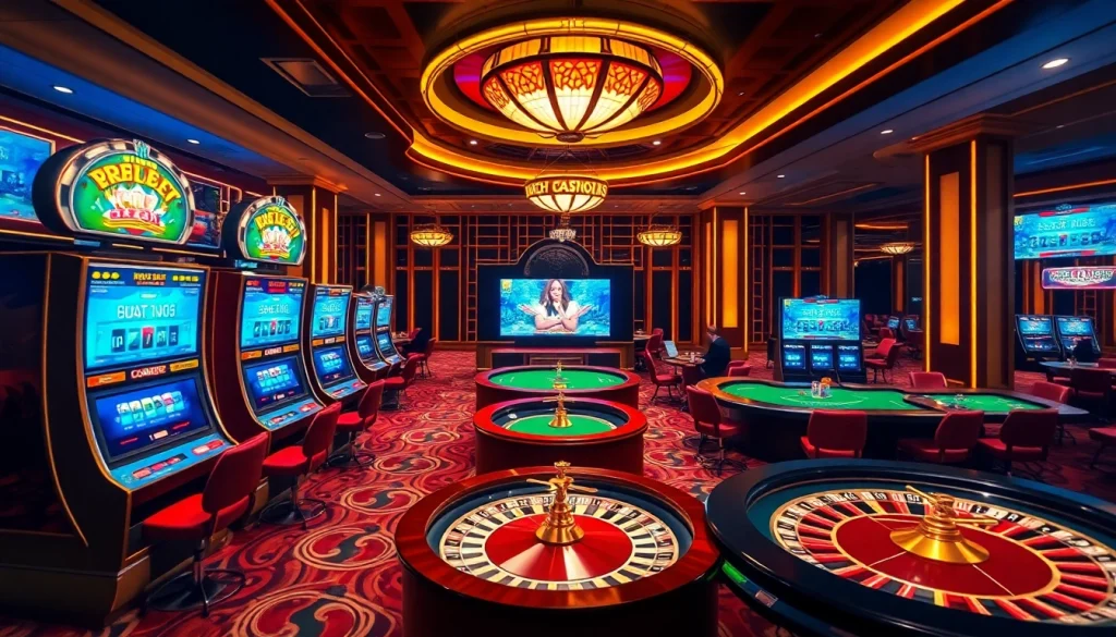 The vibrant online gambling experience at https://nk88z.com/ featuring lavish slot machines and dynamic poker tables.